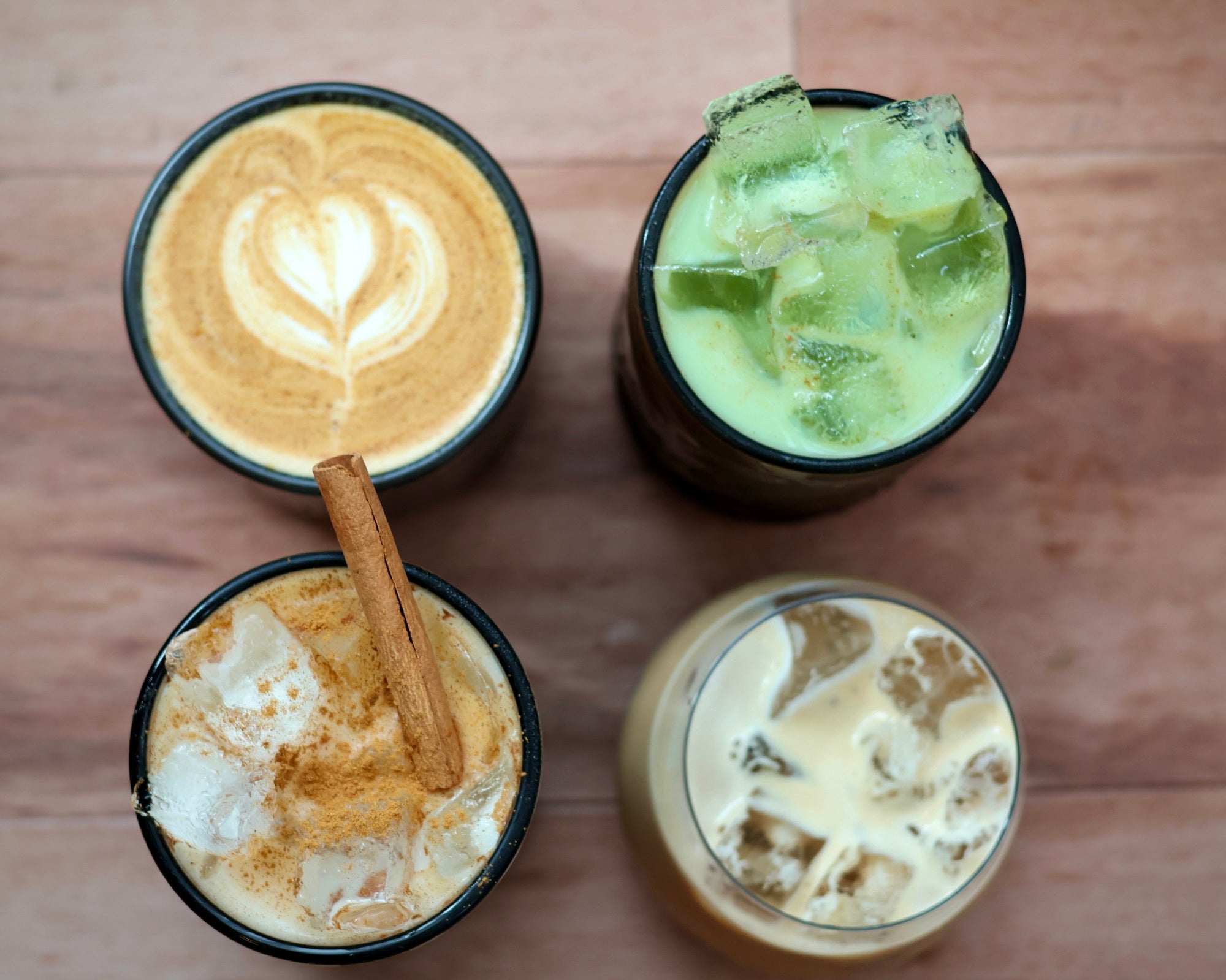 A group of fall café drinks